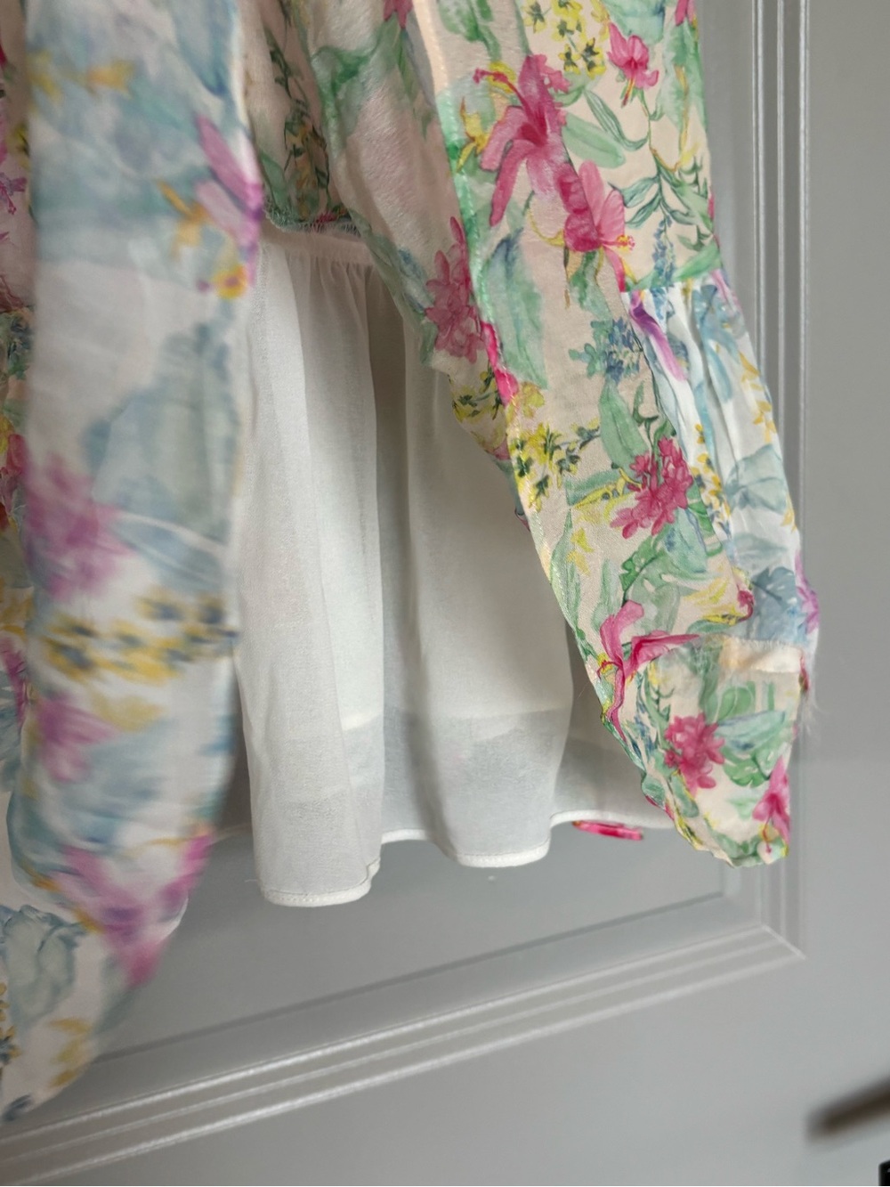 LOVESHACKFANCY Russ Silk Floral Print Mini Dress. Pink, Blue and Yellow print. - Picture 7 of 16